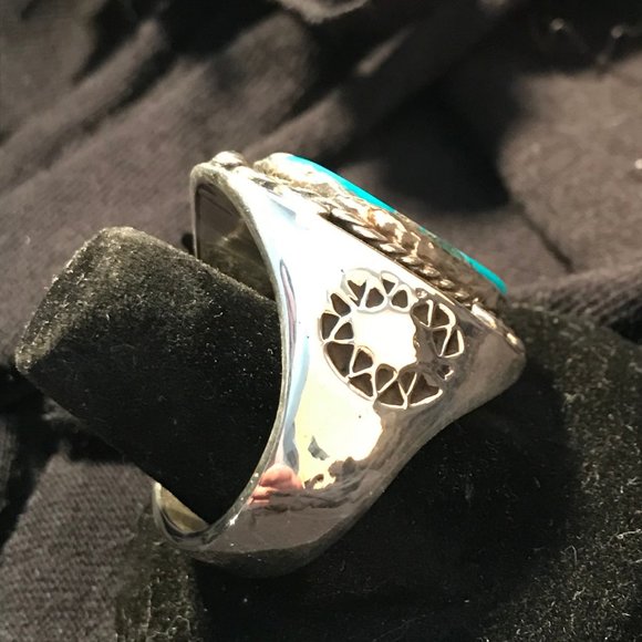 1900s Turquoise Silver Ring /.925 Sterling Silver - Picture 5 of 11